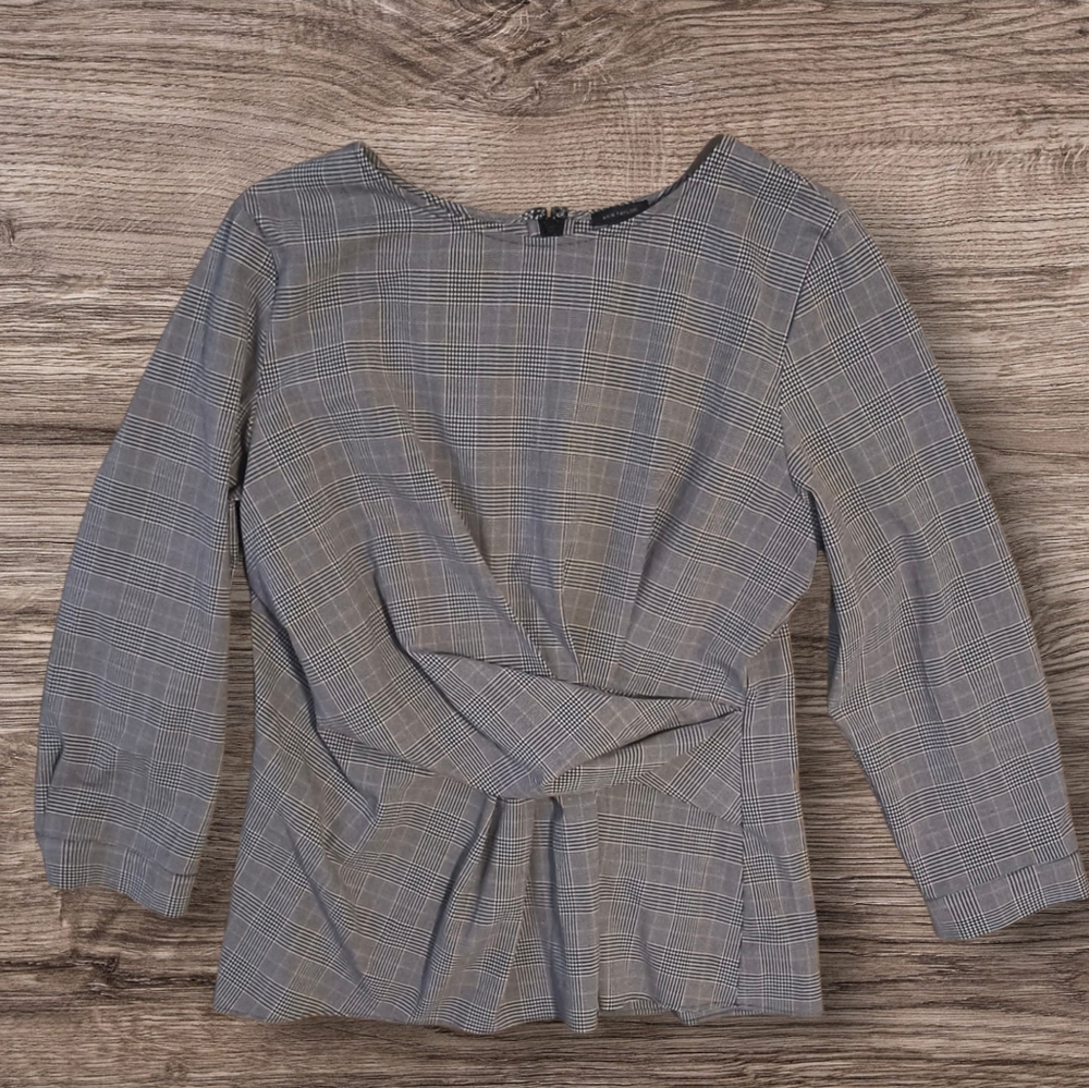 Ann Taylor Women's Glen Plaid Gray Houndstooth Blouse - Size 12